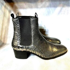 Bottines en Cuir Texturé Effet Serpent Argenté