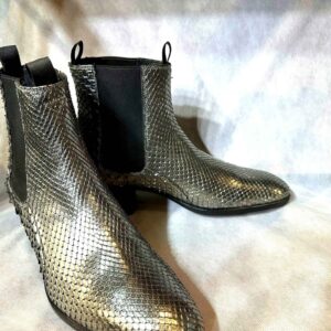 Bottines en Cuir Texturé Effet Serpent Argenté