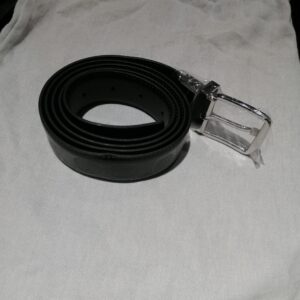 Ceinture en Cuir Noir avec Boucle Argentée