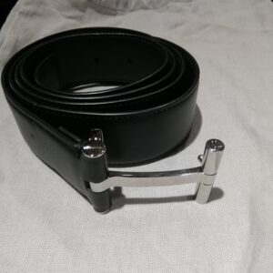 Ceinture en Cuir Noir avec Boucle T-Bar en Métal Argenté