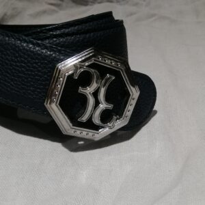 Ceinture en Cuir Noir avec Boucle Métallique