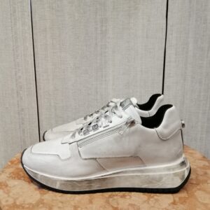 Baskets en Cuir Blanc avec Fermeture Éclair