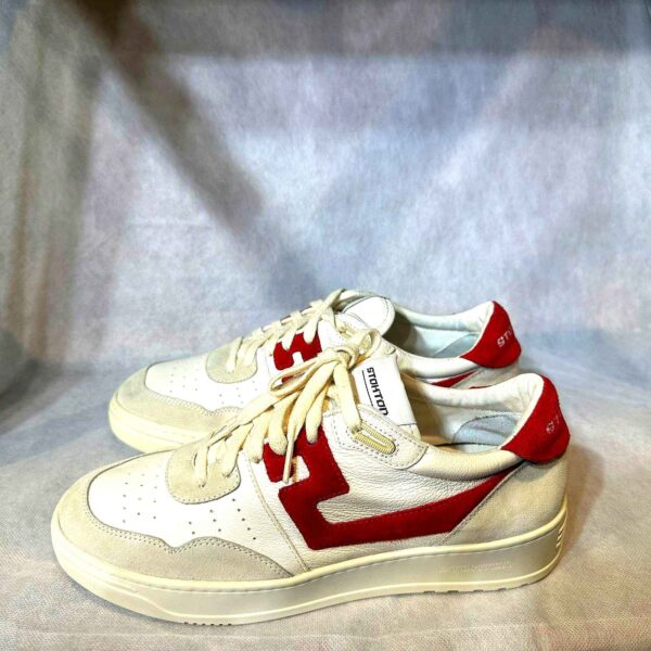 Baskets Blanches et Rouges en Cuir et Daim